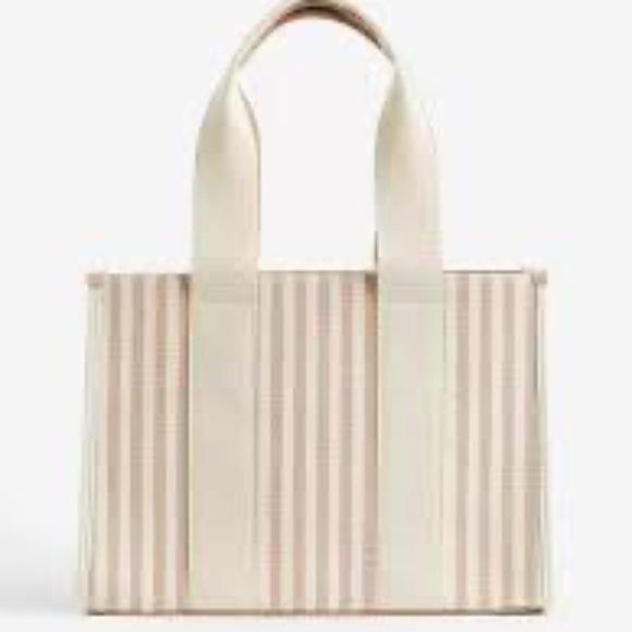 H&M Jute-blend shopper striped beige & white Handbag tote like new - Picture 1 of 12